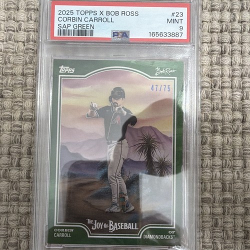 Topps 2025 X Bob Ross Sap Green Corbin Carroll #23 Dbacks PSA 9 47/75
