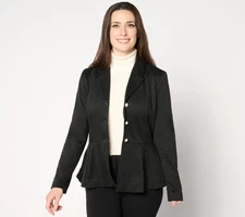 Studio Park Women's Top Sz M X Jane Treacy Knit Peplum Jacket Blk/Blue A665331