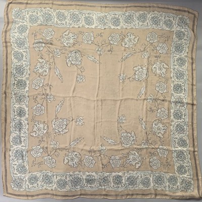 GIORGIO ARMANI Tan Blue Floral Silk Scarf Shawl