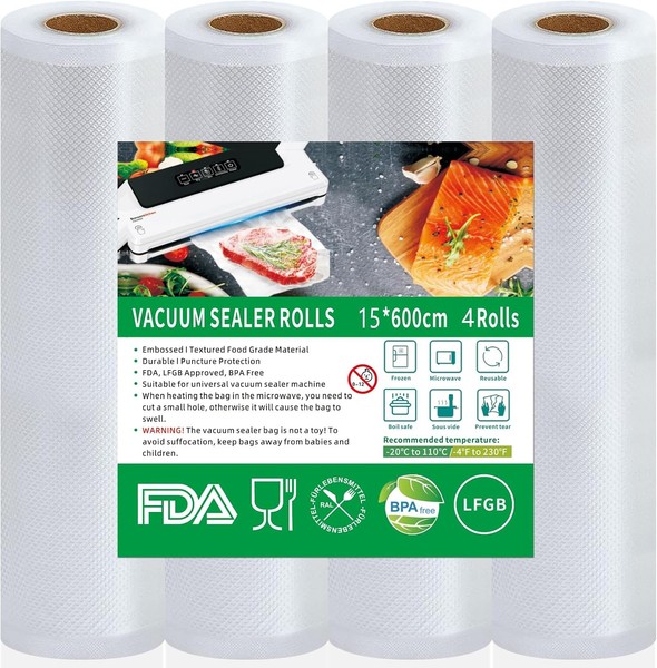 4 Rollen Profi Vakuumierfolie 15X600Cm, Vakuumierbeutel FüR Alle Vakuumierer,-image