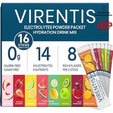 Portable 16 Sticks Electrolytes Drink Mix - 8 Flavors for Energy  Hydration