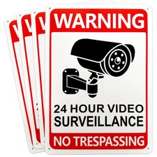4Pack Video Surveillance Signs Outdoor. No Trespassing Sign Private Property....