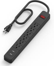 8-In-1 Power Strip with 2 USB Ports 5V/2.4A  6 Outlets, Overload Protection Swi