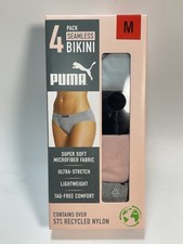 Puma Ladies 4-Pack Seamless Bikini Panties Soft Ultra-Stretch, Multicolor Size M