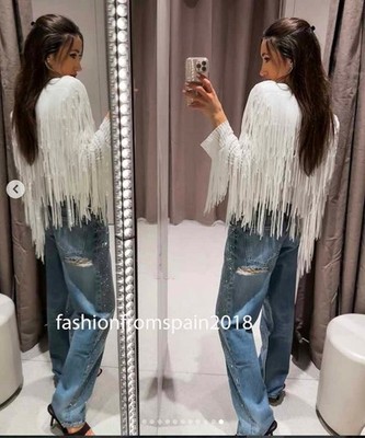 ZARA NEW WOMAN ZW COLL SEQUIN FRINGE JACKET OYSTER WHITE S,M,L