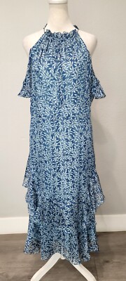 Ipekyol Women Floral Ruffle Dress Sz 14 Blue