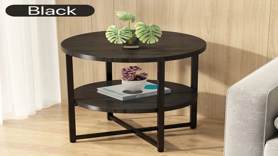 Small Round Side Table 2 Tiers Farmhouse End Table Accent Tables Night Stands - Image 2 of 4