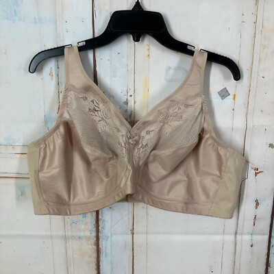 Glamorise 1003 Bra Magic Lift Size 48D Back Close Wirefree Lace SemiSheer Sexy