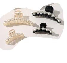 Hair Claw Rhinestone Pearl Large Elegant Acrylic Pearl Beads Hair Clip Claw