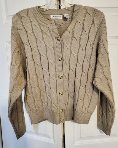 Taupe Cable Wool Cardigan Sweater | eBay