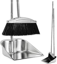 VOOWO Broom with Dustpan Combo Set, 46" Stainless Steel Broom and Dustpan Set 