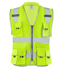 XL Safety Vest Reflective Yellow Work Vest with 10 Pockets for Men Women