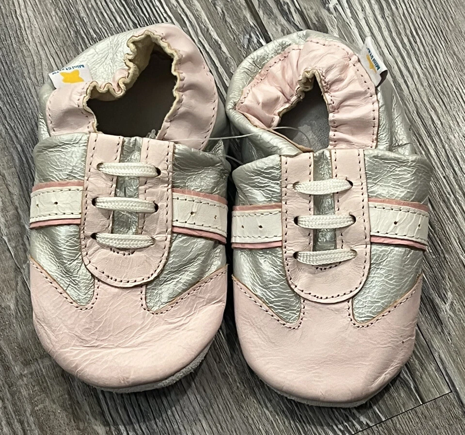 Mini Star TM Bebé Niña Rosa Plata Cuero Genuino Cuna Snickers Zapatos XL 18-24 Foto 4 de 4