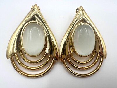 Belle Noel Kim Kardashian 14kt plated Large Teadrop earrings w/white cat's eye