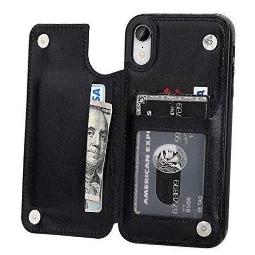 iPhone XR Wallet Case with Card Holder, Premium PU Leather iPhone XR 6.1" Black