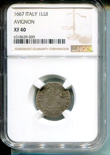 ITALY PAPAL STATES (AVIGNON) 1 LUIGINO NGC XF40 (RARE)
