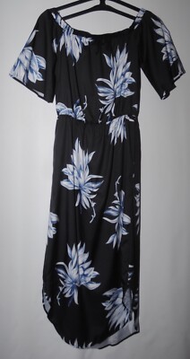YOINS Damen schwarz weiß blau Blumenmuster Mittelkalb Sommerkleid UK Größe 8-10