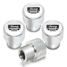 Jeep Grill In White On Shining Silver Aluminum Tire Valve Stem Caps