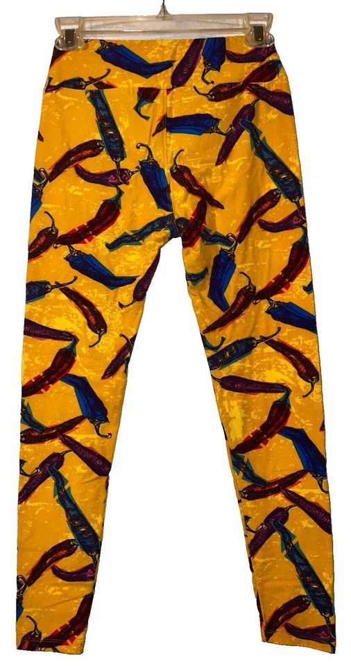 Pantalones LLR LuLaRoe Talla Única Unicornio Chile Pimientos Estampado Amarillo Elastizados Leggings Foto 4 de 4