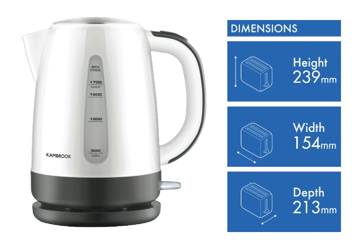 Kambrook Pour With Ease 1.7 Litre Hot Water Kettle KKE280WHT2JAN1