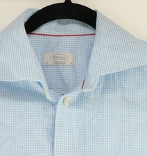 Eton Contemporary Men's Blue White Check Dress Shirt Size 15 1/2