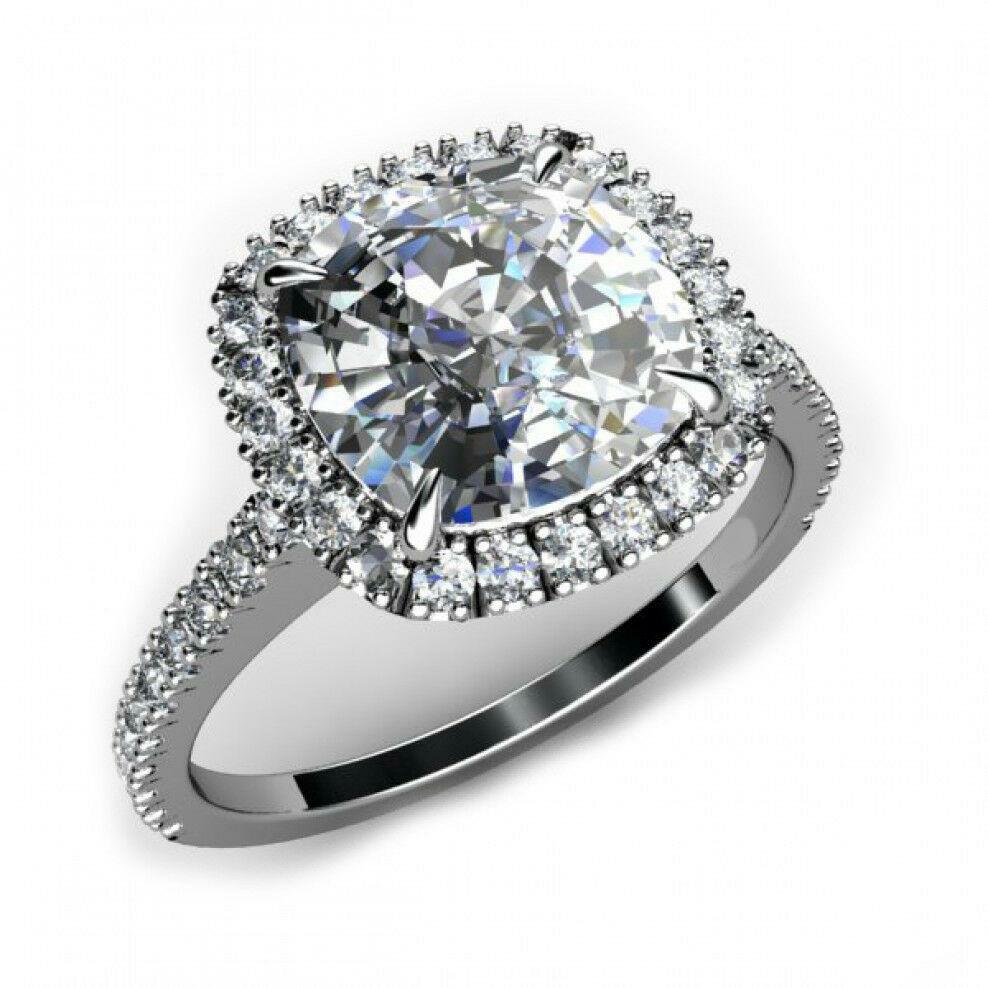 4ct Simulated Diamond Halo Cocktail Ring in 14k White Gold