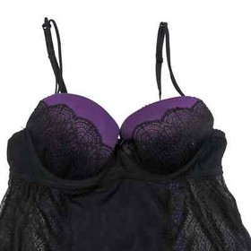 Jolinesse 1990s Vintage Sexy Purple and Black Lace Lingerie Top 34B