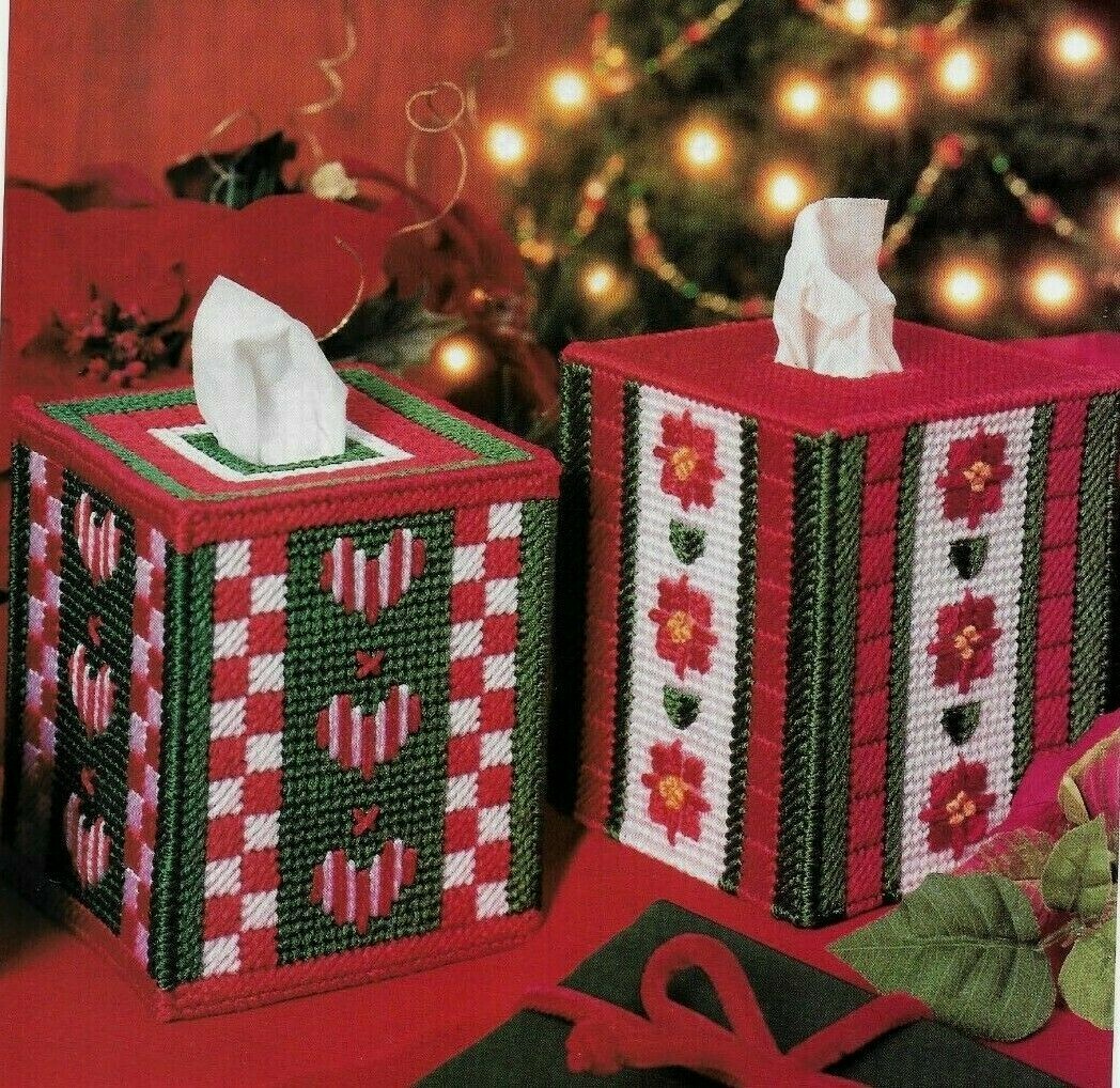 2-christmas-covers-tissue-box-covers-plastic-canvas-pattern-instructions-ebay