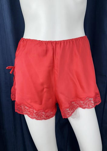 Vintage Saks Fifth Avenue Nightgown & Shorts Gracette Red Lace Dress Slit 60s 70 - Picture 11 of 19