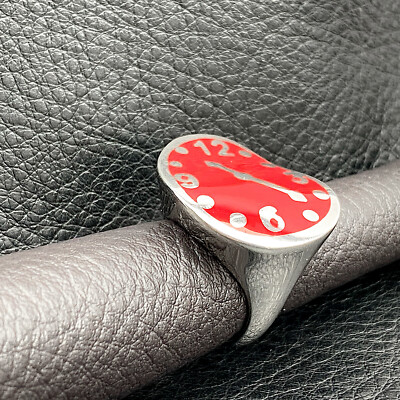 Dali Melting Clock by Menegatti 925 Sterling Silver Enamel Ring