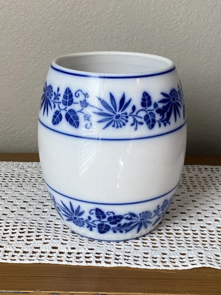 Antiguo tarro Farina de loza alemana azul/blanco del siglo XVIII - Impresionado/Marcado Foto 3 de 4