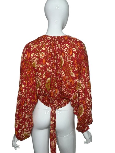 Rachel Zoe Red Shirt Floral Top Long Sleeve Women's Medium NEW Bloomcore - Picture 7 of 17