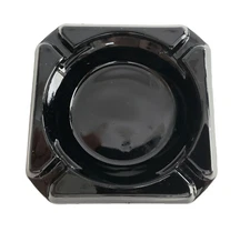 Vintage Black Pressed Glass Mid-Century ASHTRAY 3.75" Made in the USA - NOS