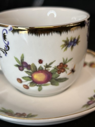 Set of 2 Victoria Royale Cup Mug Saucer Butterflies White Fruit Leaves VRY1 - Picture 7 of 8