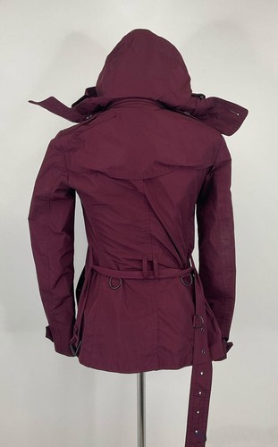 Burberry Brit Women's Burgundy Double Breasted Trench Coat Hooded US 2 Jacket - Picture 2 of 16