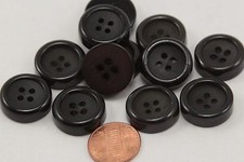 12 Shiny Edge Matte Center Concave Black Plastic Buttons 3/4" 19mm  # 6670