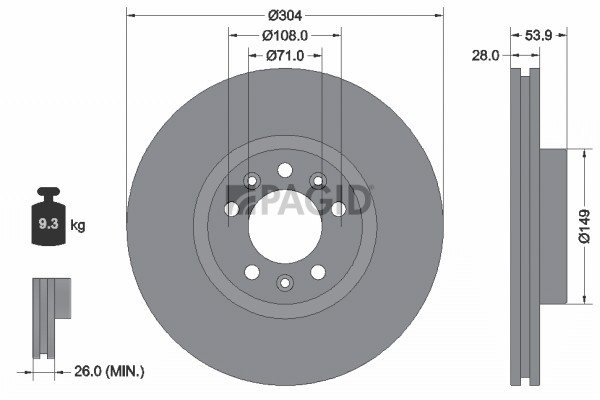 2X Pagid Bremsscheibe InnenbelüFtet Ø304Mm FüR Peugeot Expert Kasten V V_-image