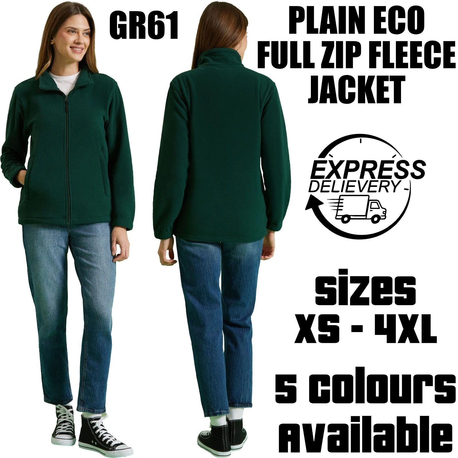 Plain Eco Full Zip Fleece Jacket Warm Lightweight Winter Workwear Coat