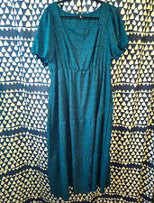 SHEIN Curve Women's Green Solid Square Neck Midi Dress Elastic Waist Sz 2XL