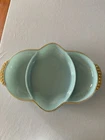 Vintage Set Of 2 Fire King Divided Relish Dish Jadeite And Milk Glass Gold Trim