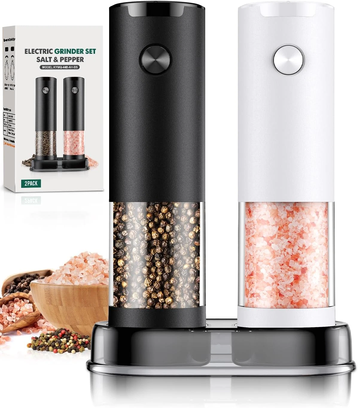 Electric Salt and Pepper Grinder Set Automatic Battery Pepper Mill Shakers Adjus