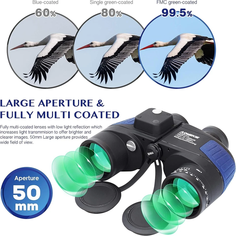 7X Magnification Marine Binoculars with 50mm Lens - Ideal for Navigating Waters - Image 4 of 4