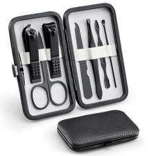 Premium Manicure Set, 7 in 1 Nail Clipper Finger  Toe Black and white