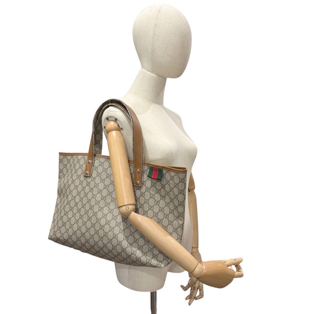 GUCCI Tote Bag GG Supreme PVC Beige Authentic Women's Fashion thumbnail 3
