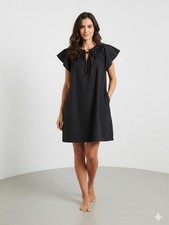 GAP Black Flutter Sleeve Mini Dress | Boho Shift LBD Ruffle Tie| Small Petite SP
