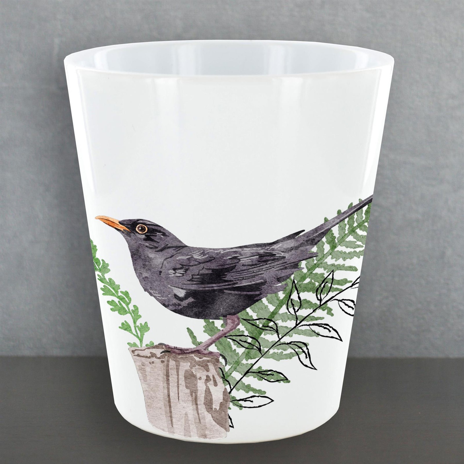 Blackbird Bird In Garden on Ceramic 12oz Flower Plant Pot
