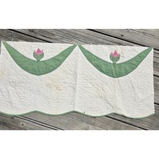 Vintage Rose Bud Applique Tightly Hand Quilted Quilt Piece