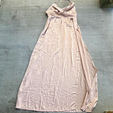 PrettyLittleThing Beige Satin Maxi Dress Womens 12 Halter Evening Formal Coctail