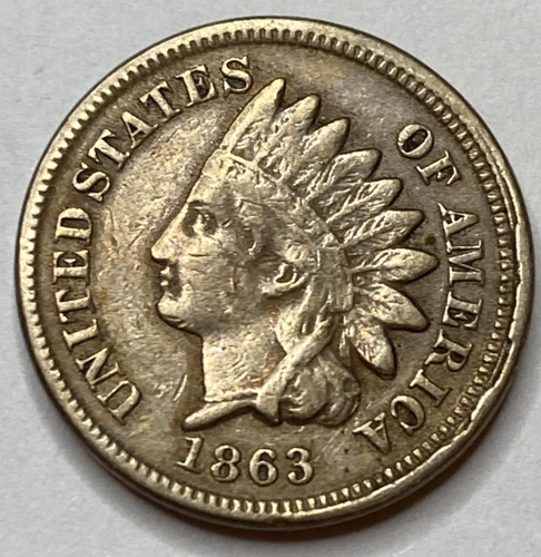 1863 Indian Head Cent VF Rim Cud Exact Coin Imaged. #IND312