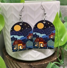 2.45 Silver-tone Art Acrylic Dangle Earring Set New Free Ship Scenic B7452